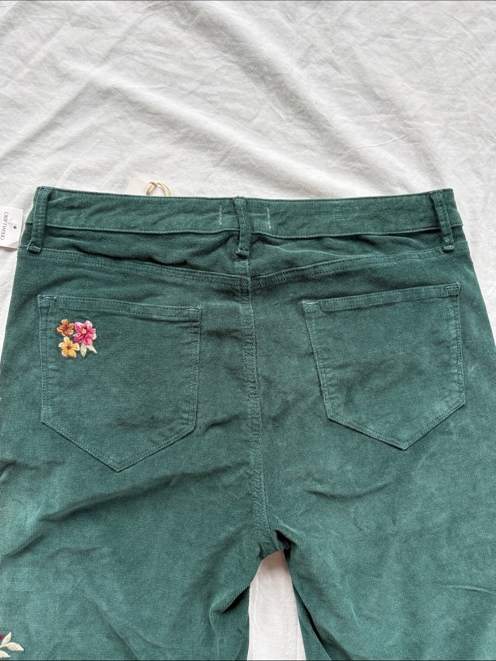 Driftwood Farrah Floral Embroidered Corduroy Flare Jeans Womens Size 30 x 32 - Picture 12 of 13